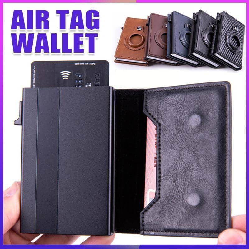 Automatic Faux Leather Card Holder Wallet for AirTag - Navy Blue - view 2