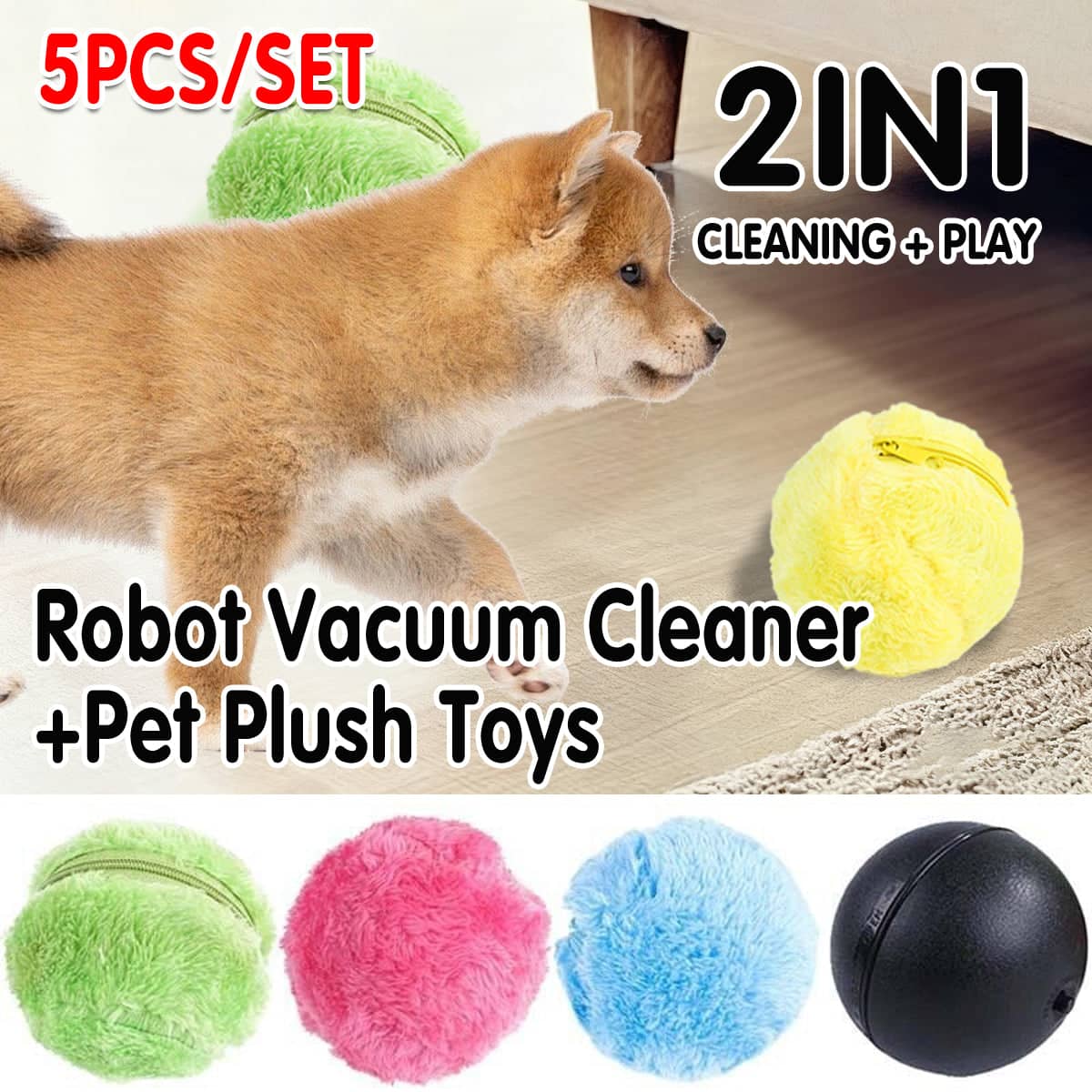 Automatic Rolling Ball Pet Toy with 4 Plush Covers, 8 cm