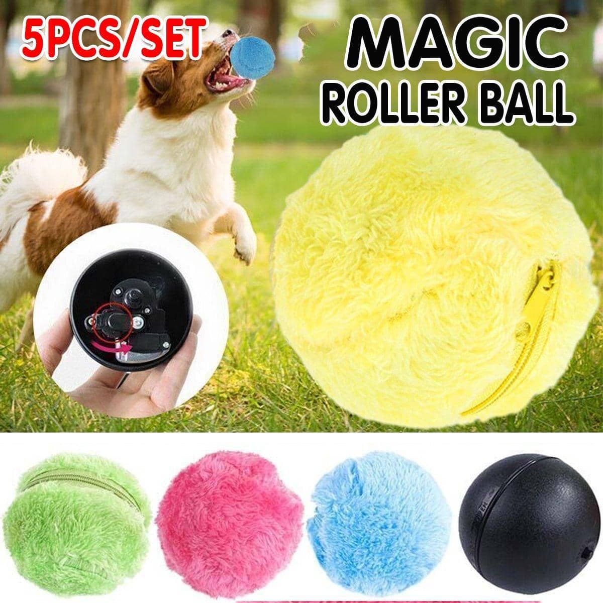 Automatic Rolling Ball Pet Toy with 4 Plush Covers, 8 cm - view 4