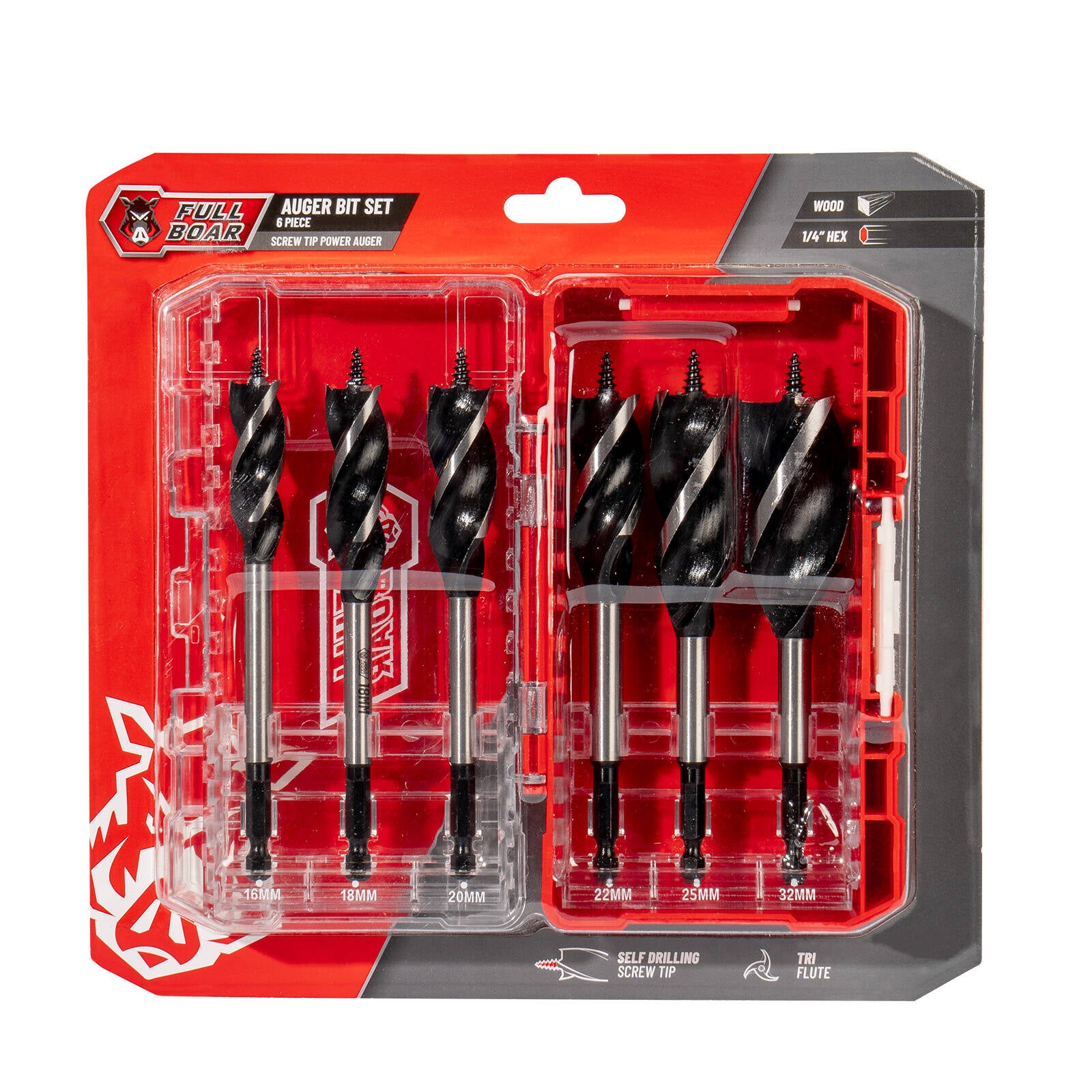 Full Boar 6 Piece High Speed Steel Power Auger Drill Bit Set