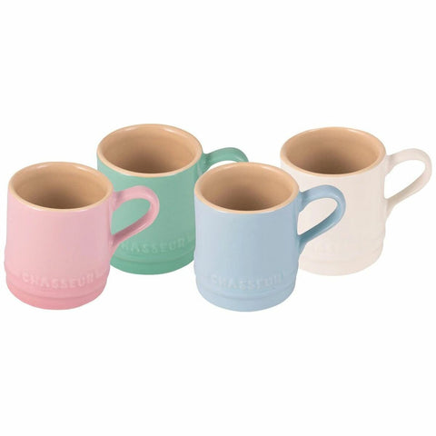 Chasseur Macaron Collection 4 Piece Stoneware Petit Cup Set 100ml - Pink, Green, Blue, White - 19608