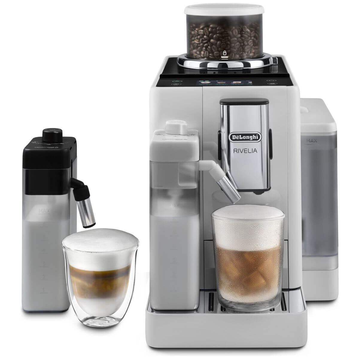 DeLonghi Rivelia fully automatic coffee machine - arctic white, 22 recipes, cool carafe - EXAM44057W