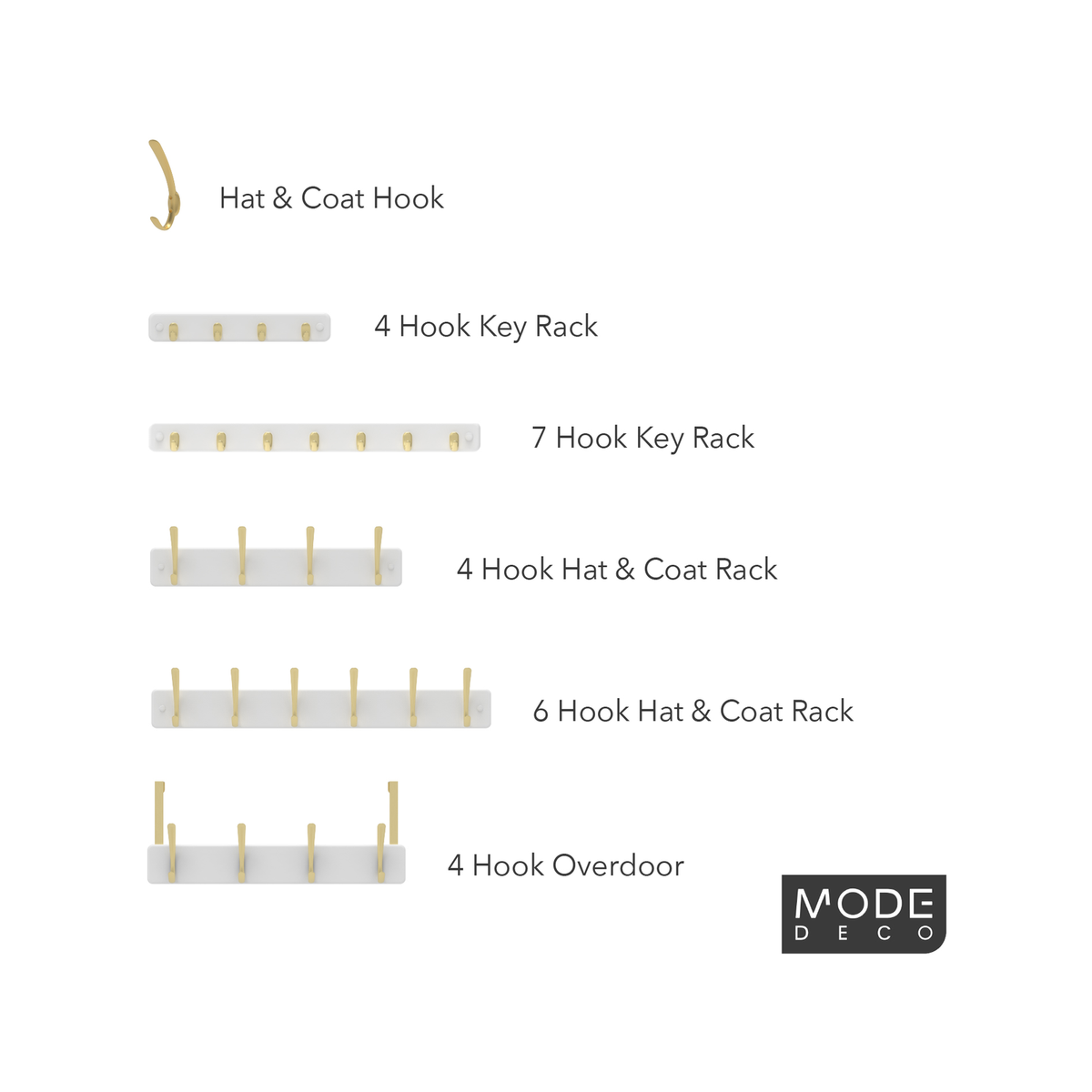 MODE 4 Brushed Brass Hooks White Board Key Rack