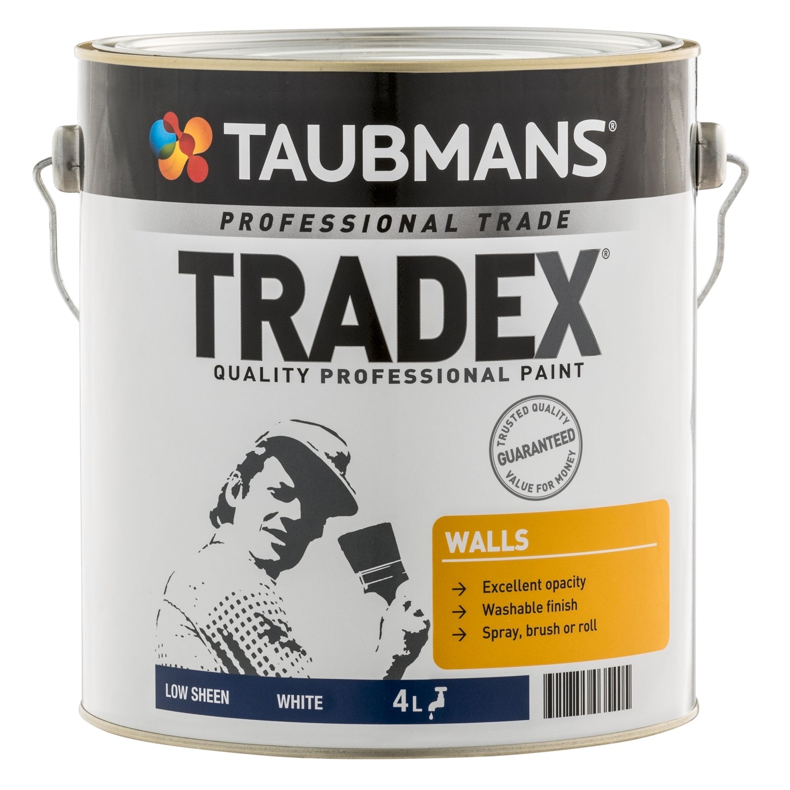 Taubmans Tradex Interior Wall Paint 4L White Low Sheen Water Based