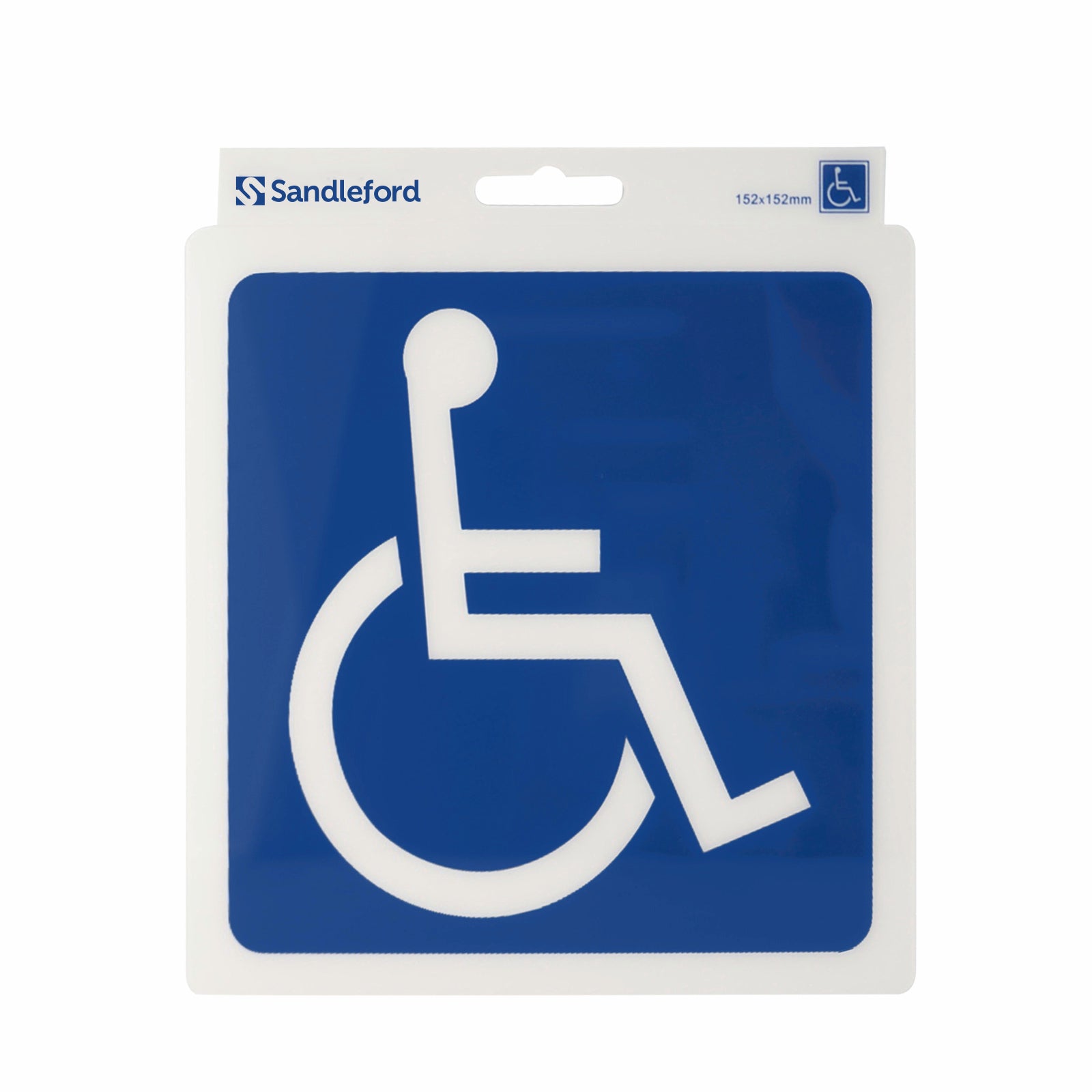 Sandleford 152 x 152mm Disabled Symbol Self Adhesive Sign, Gloss Weather Resistant Polycarbonate