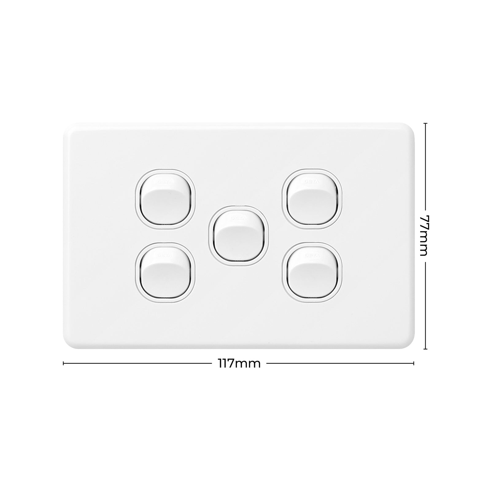 DETA X6 White Five Switch 5 Gang 10A 240V Polycarbonate Indoor 6155B