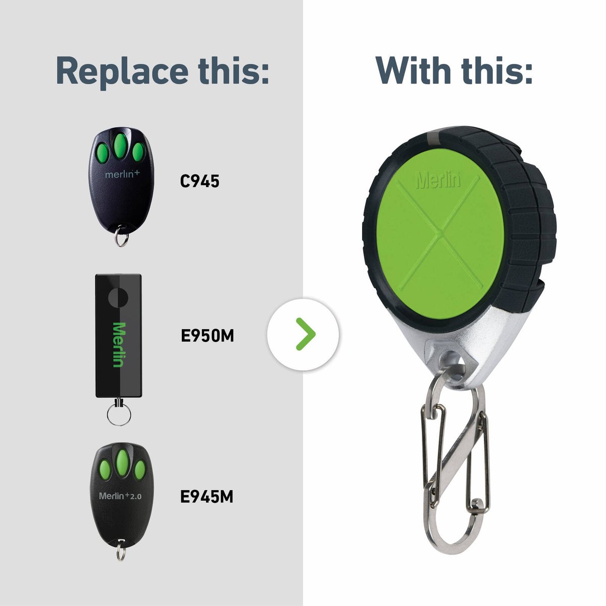 Merlin E985M Four Button Water Resistant Garage Door Remote - 46mm x 57mm - Black & Green - Secure Access - SuperSaverAU - view 3