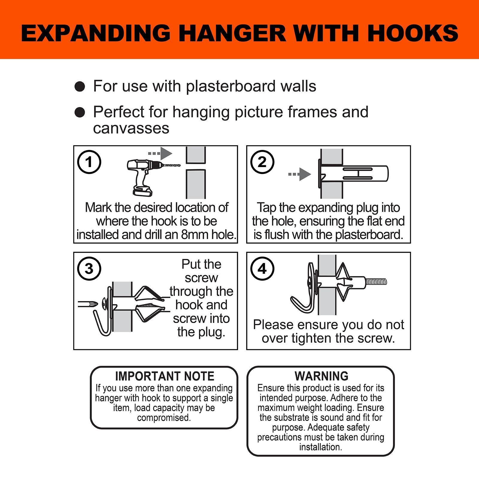 Everhang Expanding Stud Wall Picture Hook 10kg Zinc Plated - 2 Pack