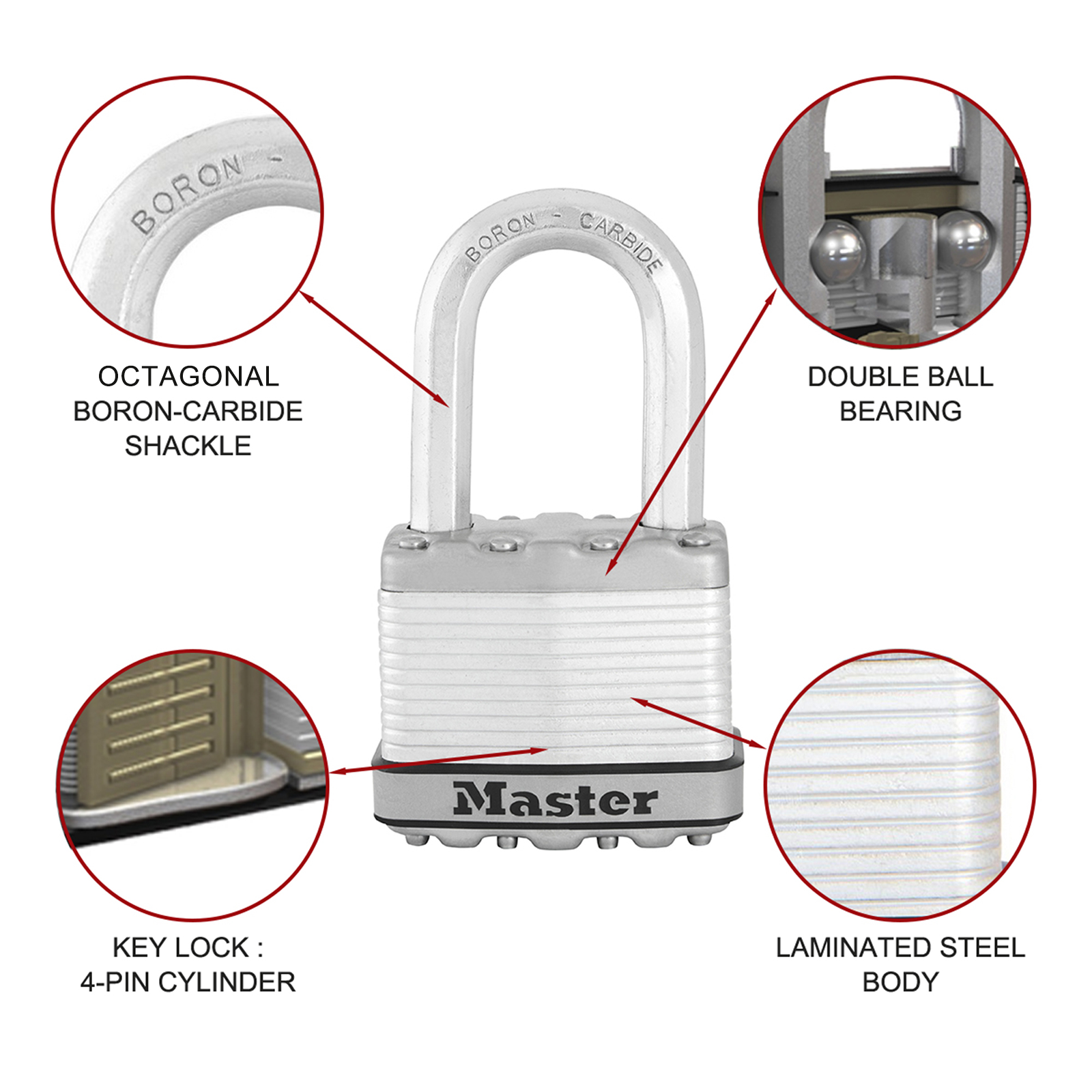 Master Lock 51mm Magnum Laminated Steel Padlock 38mm Shackle