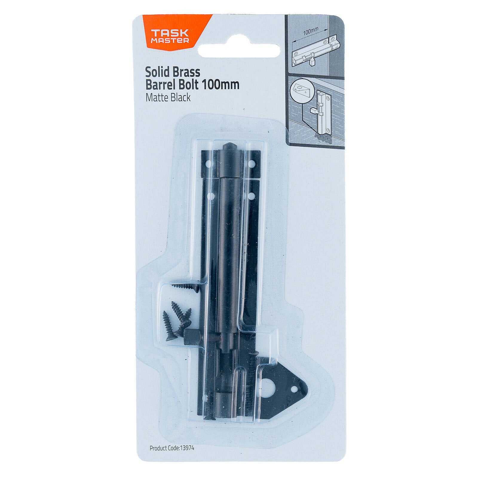 Taskmaster 100mm Matte Black Solid Brass Barrel Bolt