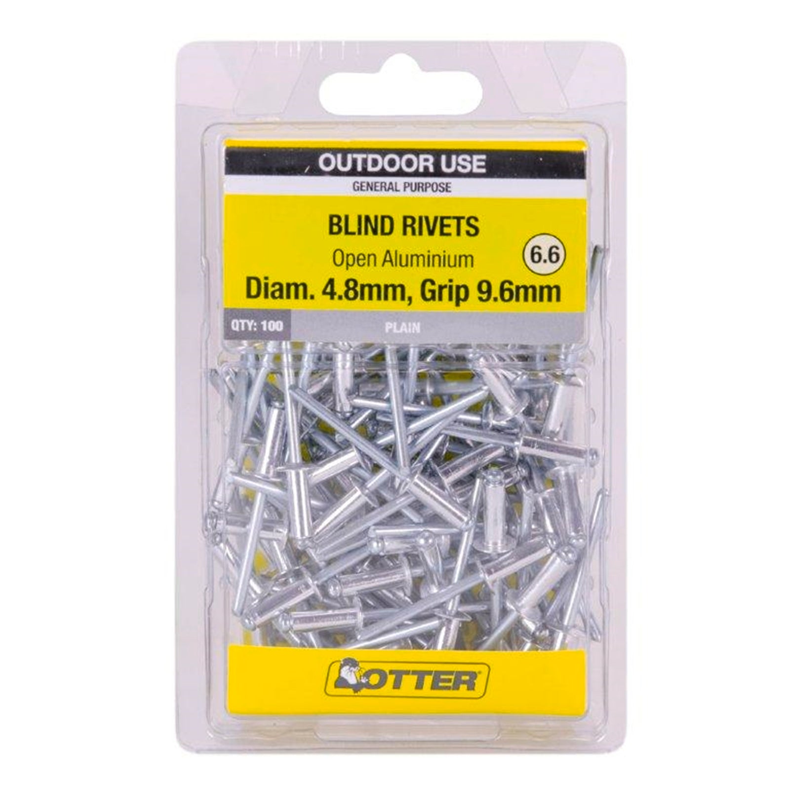 Otter 4.8 x 9.6mm Open Aluminium Blind Rivets 100 Pack