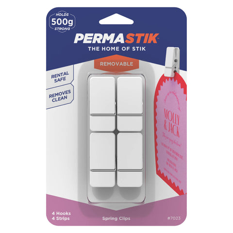 Permastik White Plastic Spring Clips - 4 Pack