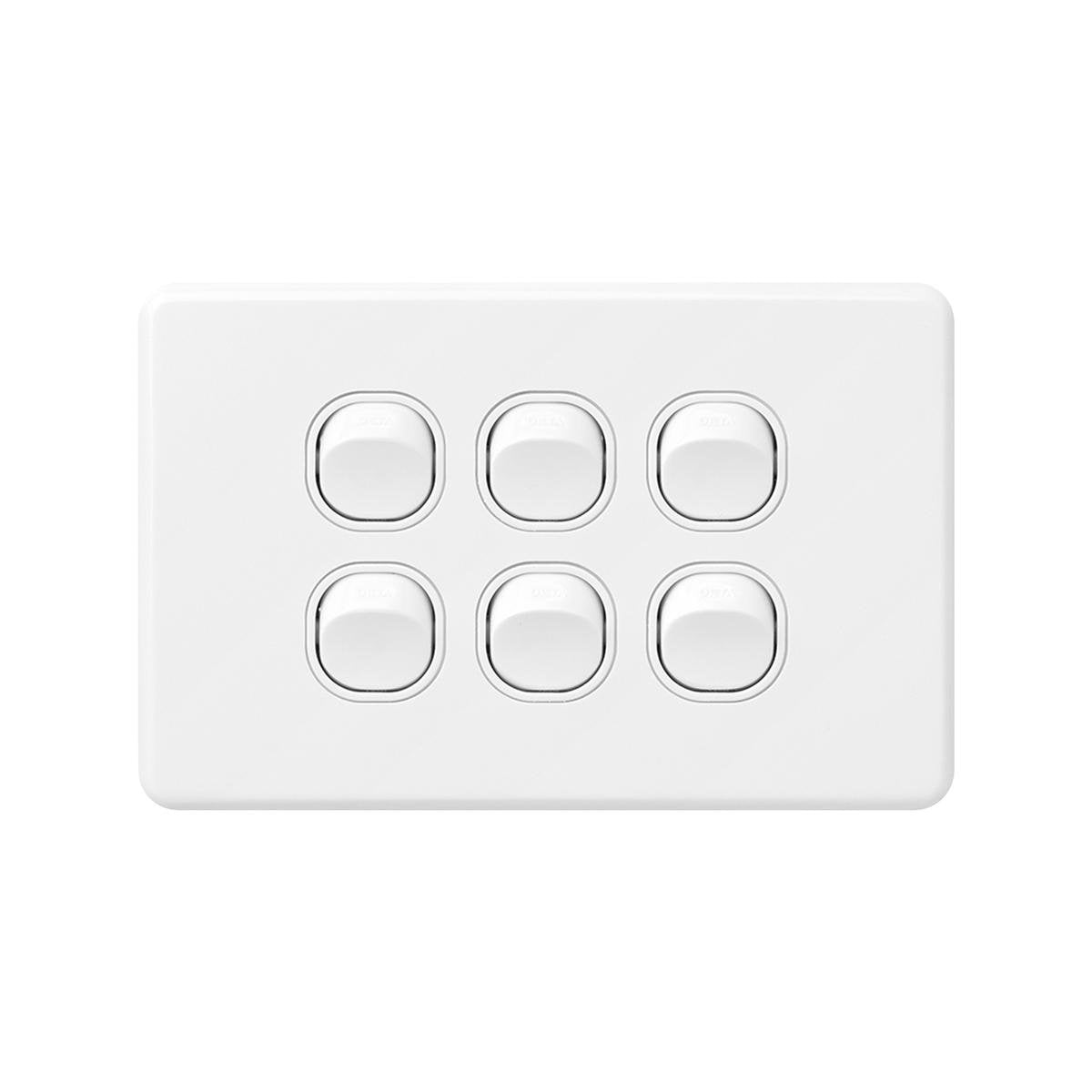 Deta X6 White Six Switch - Polycarbonate - 6 Gang - Classic Design - SuperSaverAU - view 1
