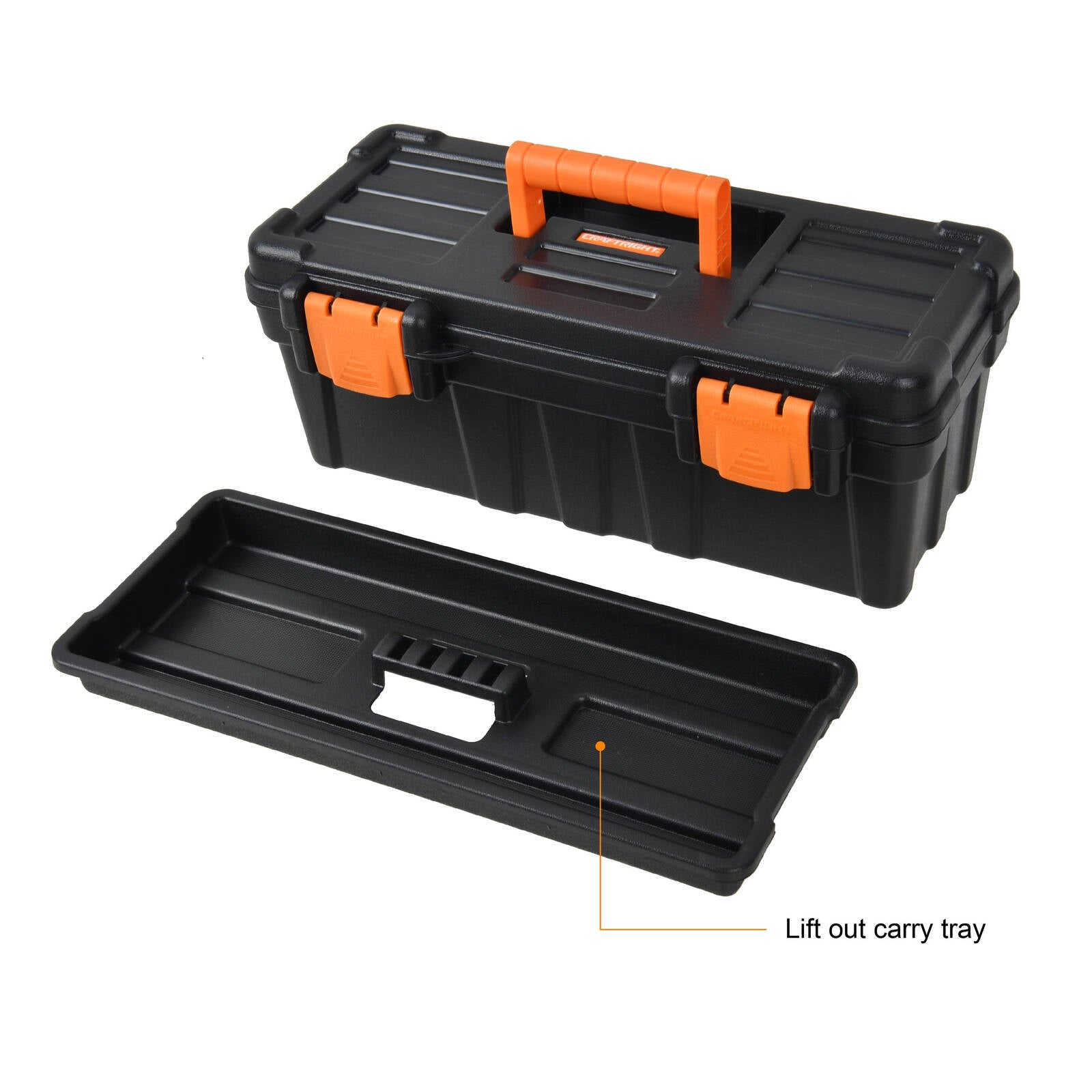 Craftright 330mm Polypropylene Tool Box, Lift-Out Tray, Lockable, Black and Orange