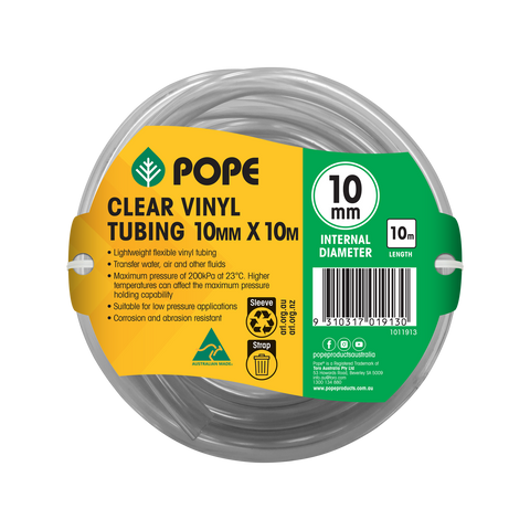 Pope 10mm x 10m Clear Vinyl Tubing - Flexible PVC Hose for Indoor & Outdoor