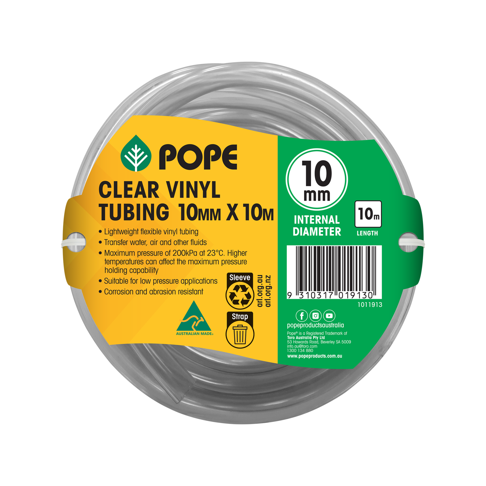 Pope 10mm x 10m Clear Vinyl Tubing - Flexible PVC Hose for Indoor & Outdoor