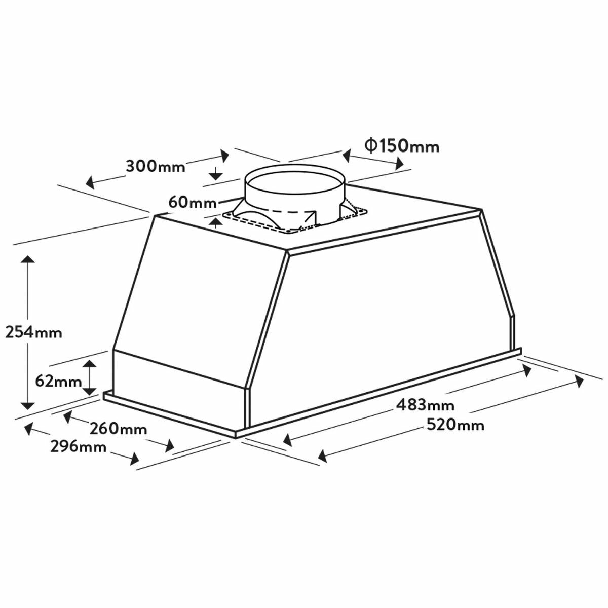 Omega 52cm Undermount Rangehood - Stainless Steel - 700m³/h - Dual LED Lights - ORU50XL