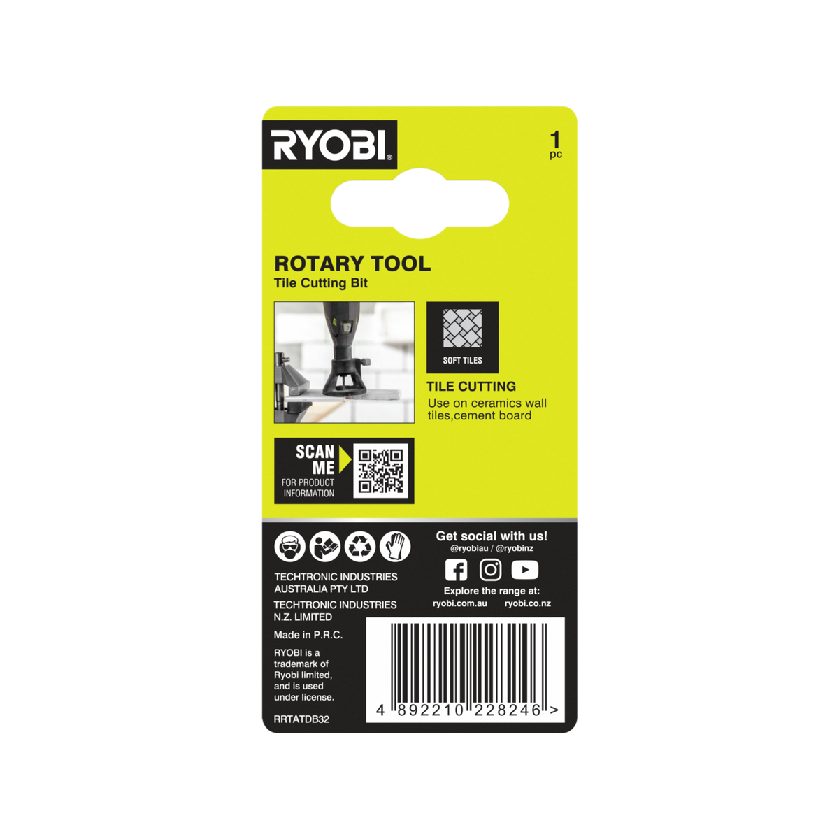 Ryobi 3.2mm Tile Cutting Bit RRTATDB32 for Rotary Tools - Universal Shank
