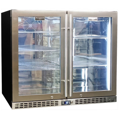 Schmick 233L Two Door Bar Fridge - Stainless Steel, Heated Glass Door, Lockable, 6 Star Rating - SK206-HD