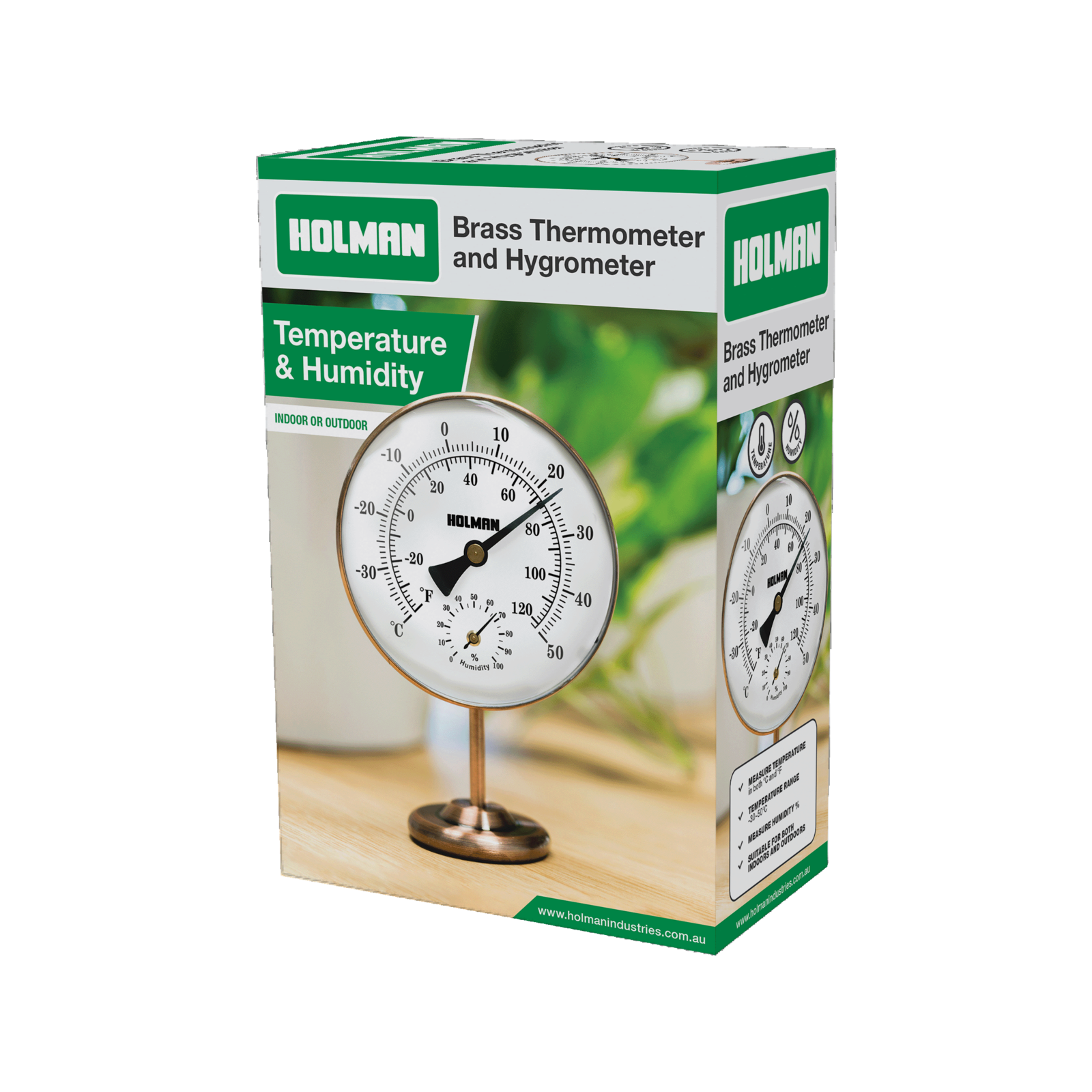 Holman Brass Thermometer and Hygrometer, Indoor / Outdoor