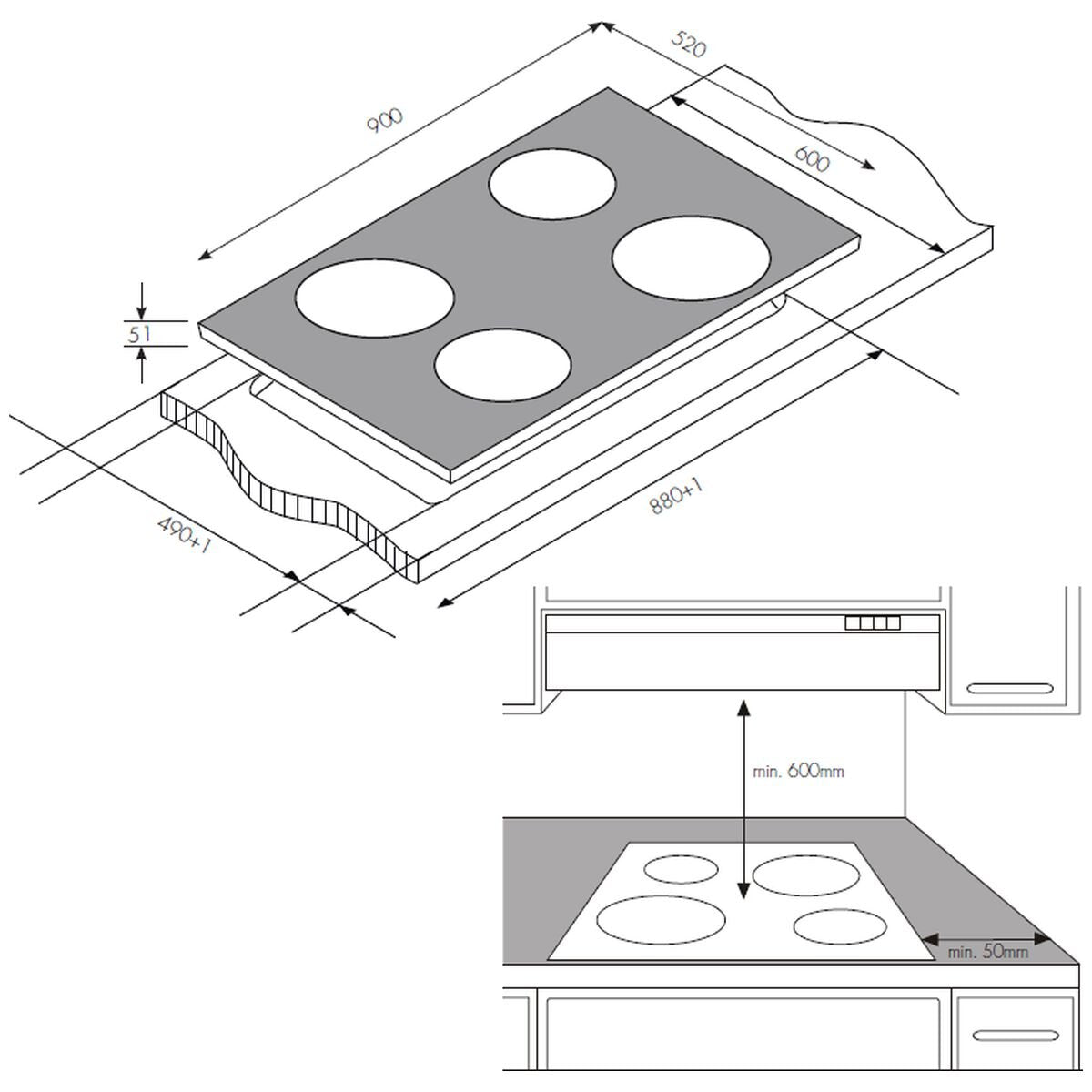 Chef 90cm Electric Ceramic Cooktop - Black, Control Knobs, Hot Surface Indicator, 6 Power Levels - CHC942BB