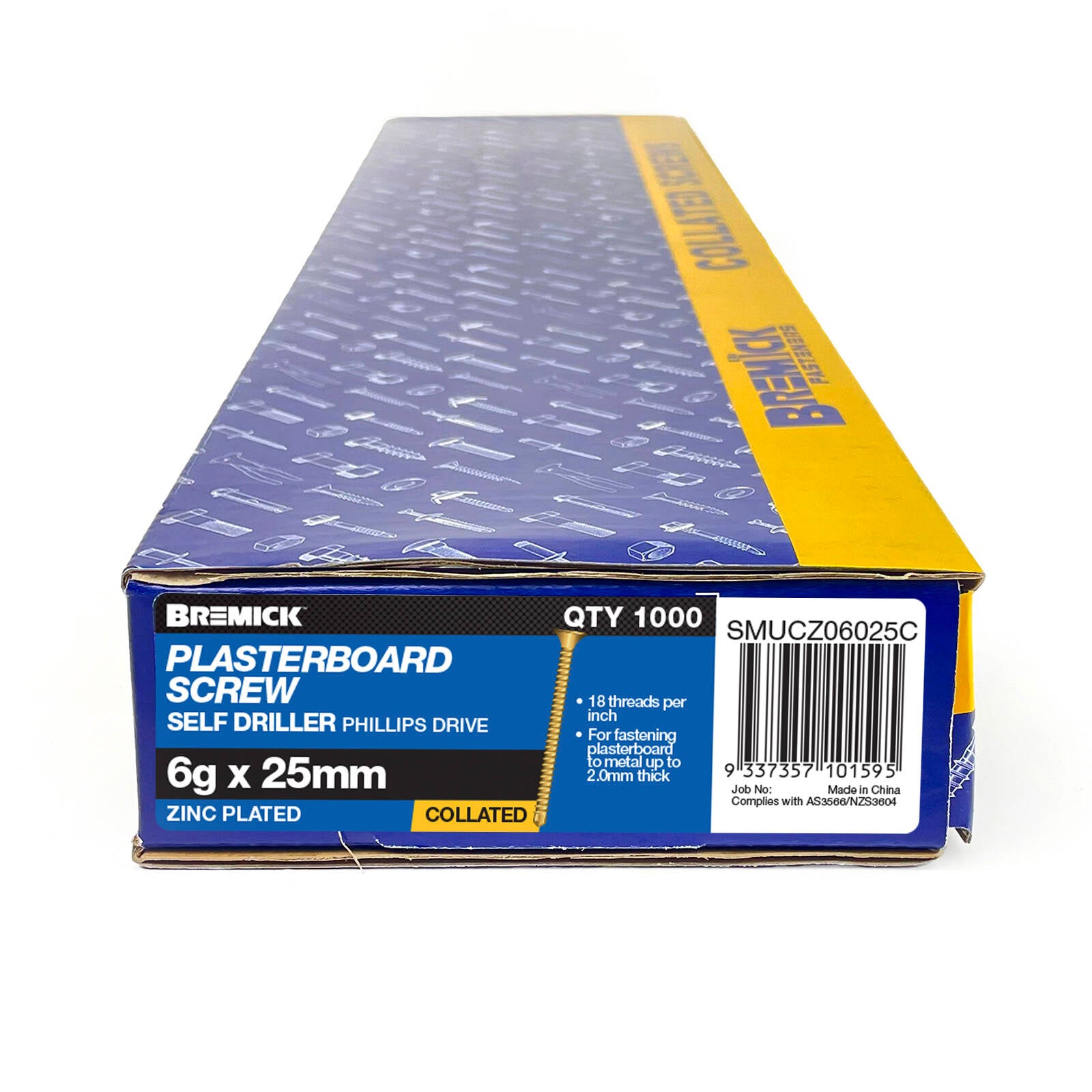 Bremick Collated Plasterboard Screws 6g x 25mm Yellow Zinc Bugle Head Fine Thread 1000 Pack