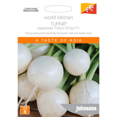 Johnsons World Kitchen Turnip Japanese Tokyo Cross F1 Seeds, Fast Salad Turnip, Sun or Part Shade