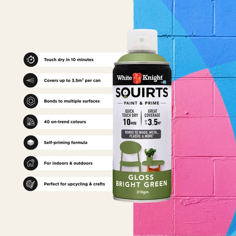 White Knight Squirts Spray Paint - 310g - Bright Green - Solvent Based - Quick Drying - SuperSaverAU - view 5