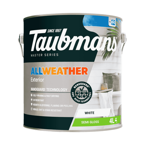 Taubmans 4L White Semi Gloss All Weather Exterior Paint Water Based UV Resistant