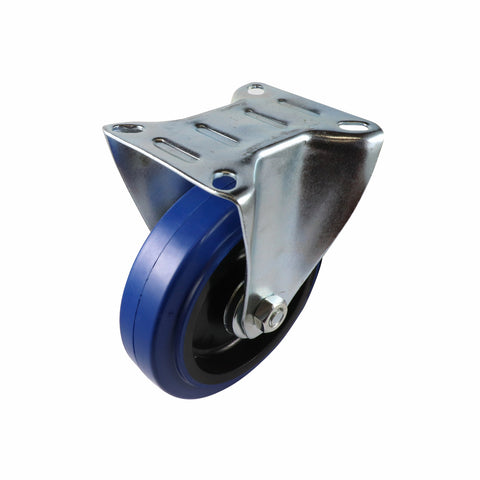 Easyroll 125mm Blue Rubber Fixed Castor 150kg Load Indoor Outdoor