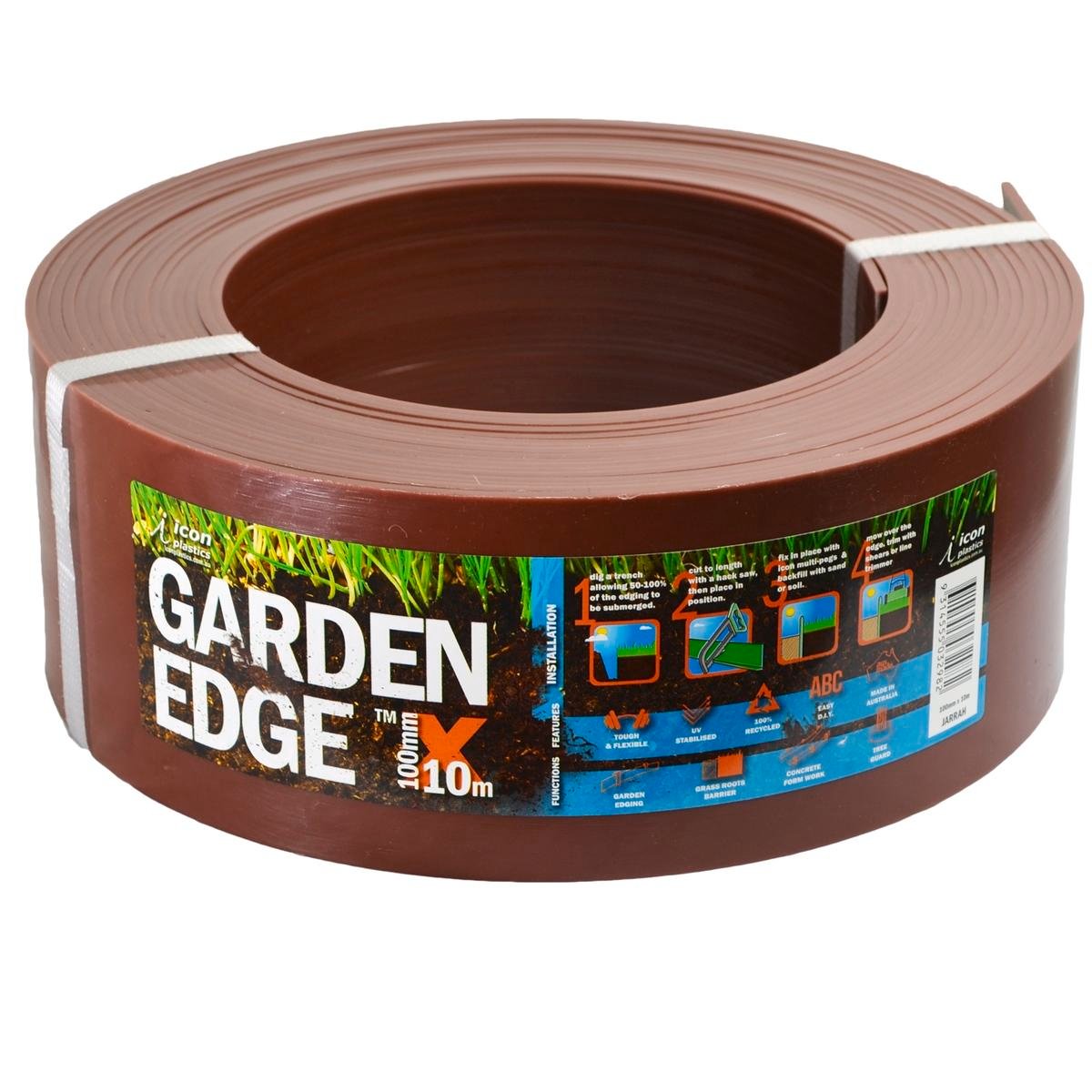 Icon Plastics 100mm x 10m Jarrah Plastic Garden Edge