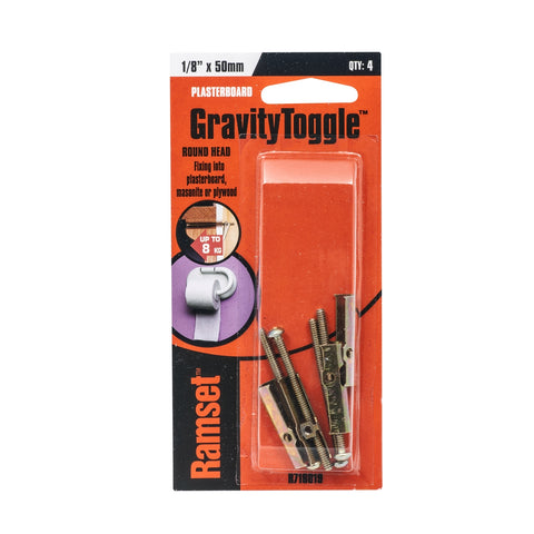 Ramset 1/8" x 50mm Round Head Gravity Toggles - 4 Pack, Gold Passivated Steel