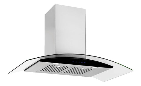 Emilia 800 Series 90cm canopy rangehood - Stainless steel with curved glass panel - 800m³/h - CK90CGNF