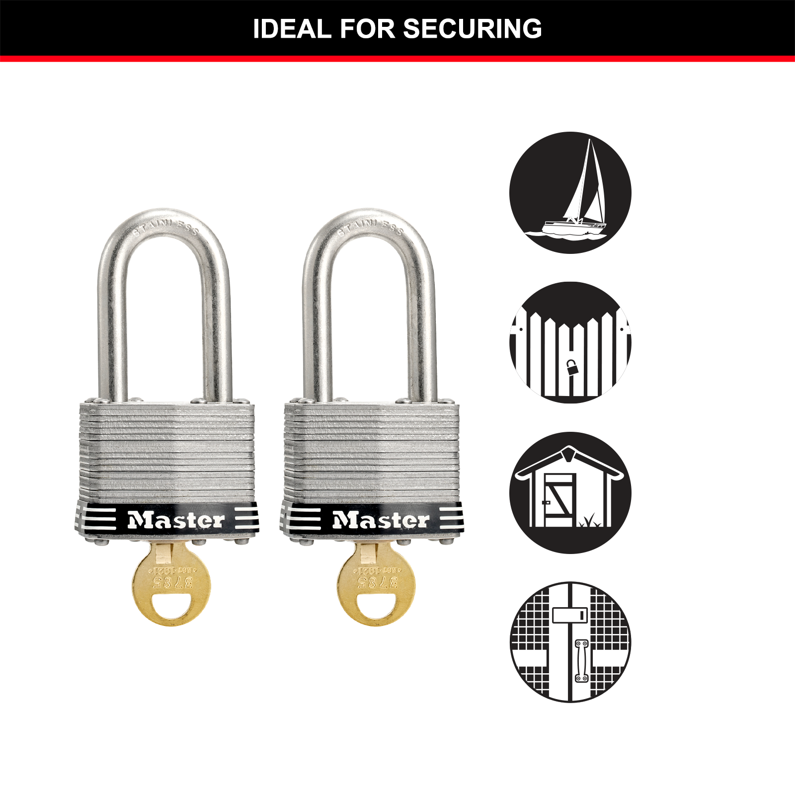 Master Lock 44mm Laminated Stainless Steel Padlock with Pin Cylinder - 2 Pack