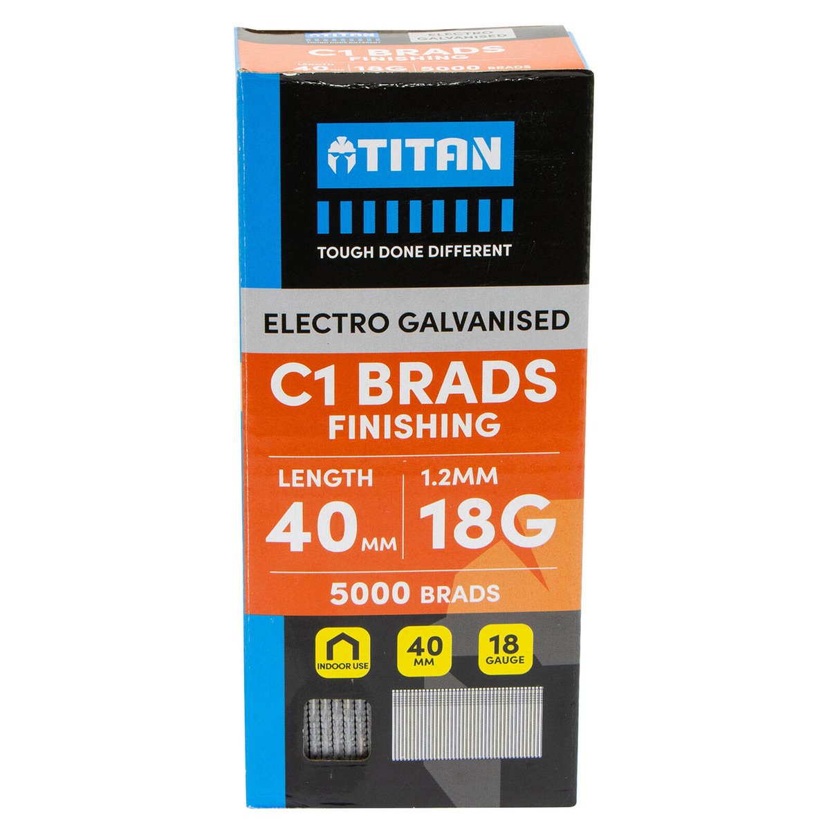 Titan 40 x 1.25mm Electro Galvanised Straight Collated C1 Brads - 5000 Pack