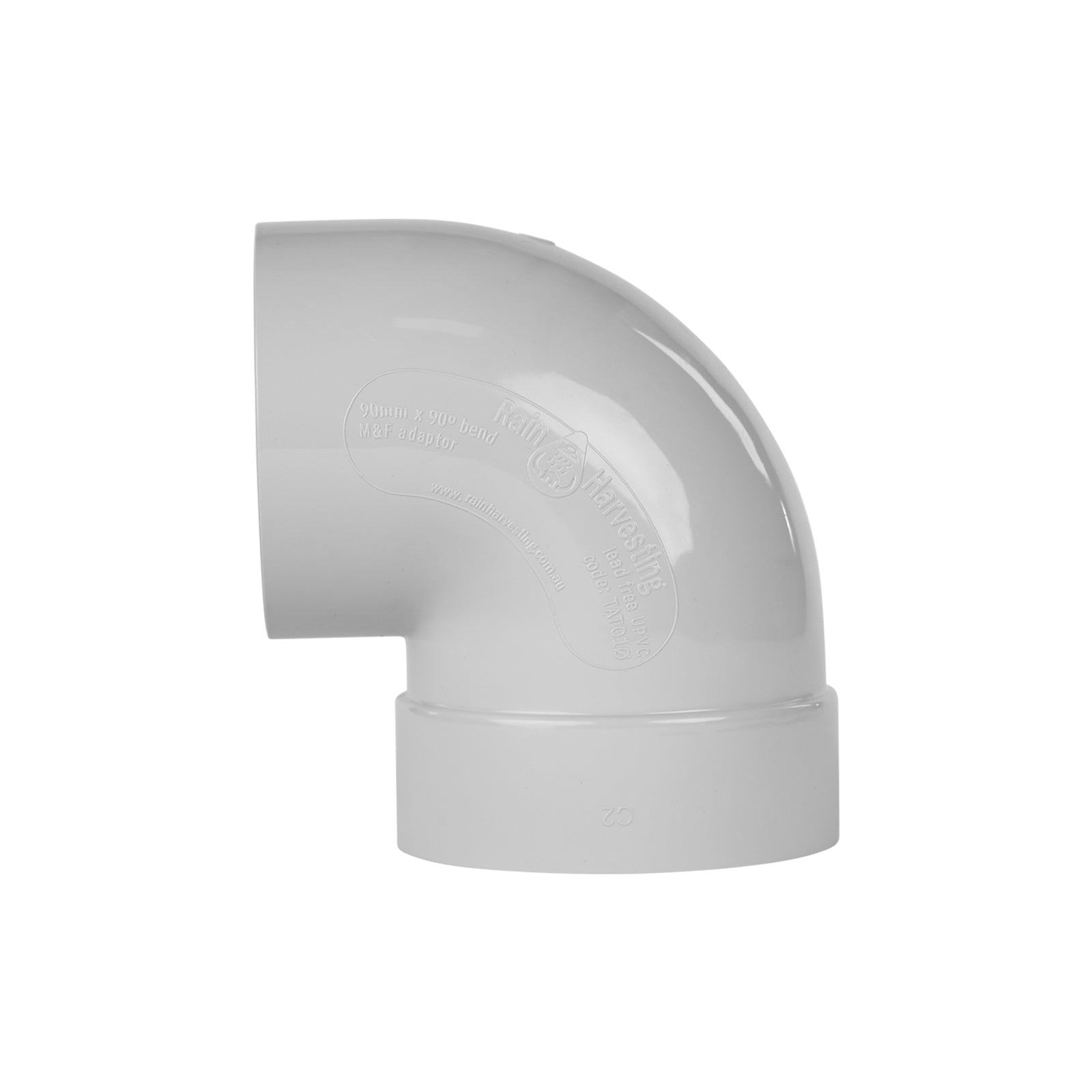 Rain Harvesting 90mm 90° Bend Tank Overflow, Grey PVC