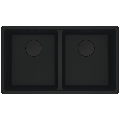 Franke Maris Double Bowl Flush Mount Sink - Matte Black Fragranite, Multiple Bowls - MRG220-35MB-B