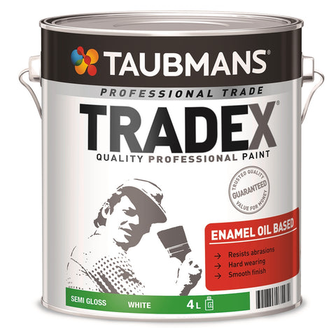 Taubmans Tradex 4L White Semi Gloss Enamel - Oil Based, Interior & Exterior, 16m2/L