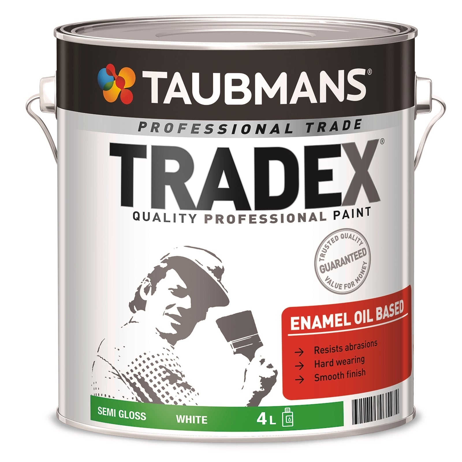 Taubmans Tradex 4L White Semi Gloss Enamel - Oil Based, Interior & Exterior, 16m2/L