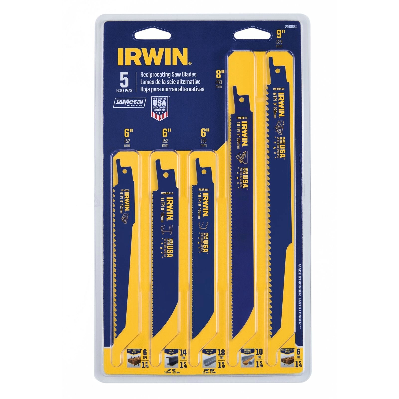 Irwin 5 Piece Multi-Purpose Bi-Metal Reciprocating Saw Blade Kit