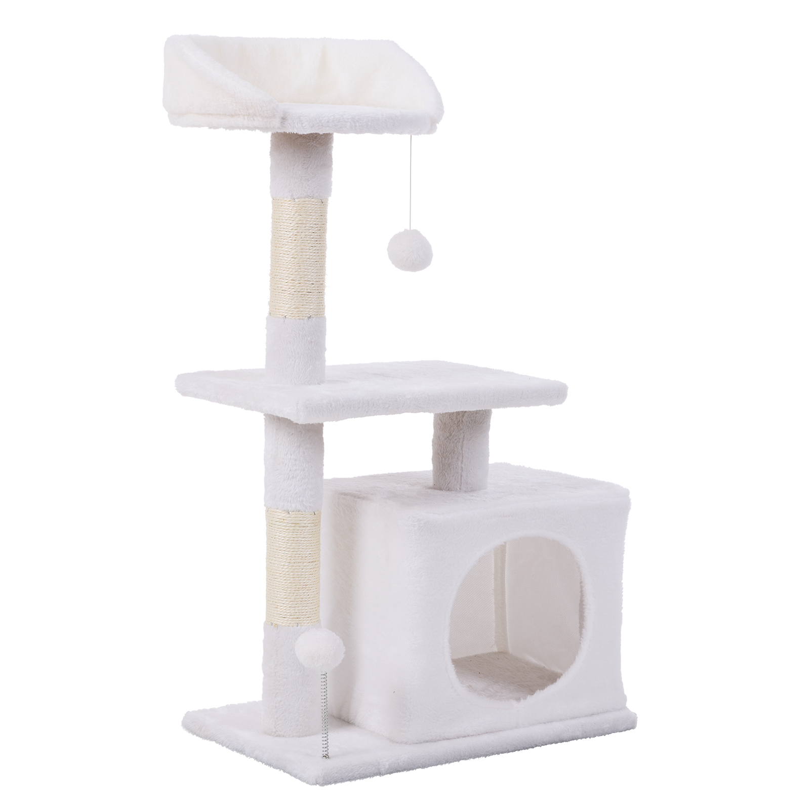 Happy Tails 2 Tier Cat Playhouse Tower - Sisal Scratching Posts & Hideaway