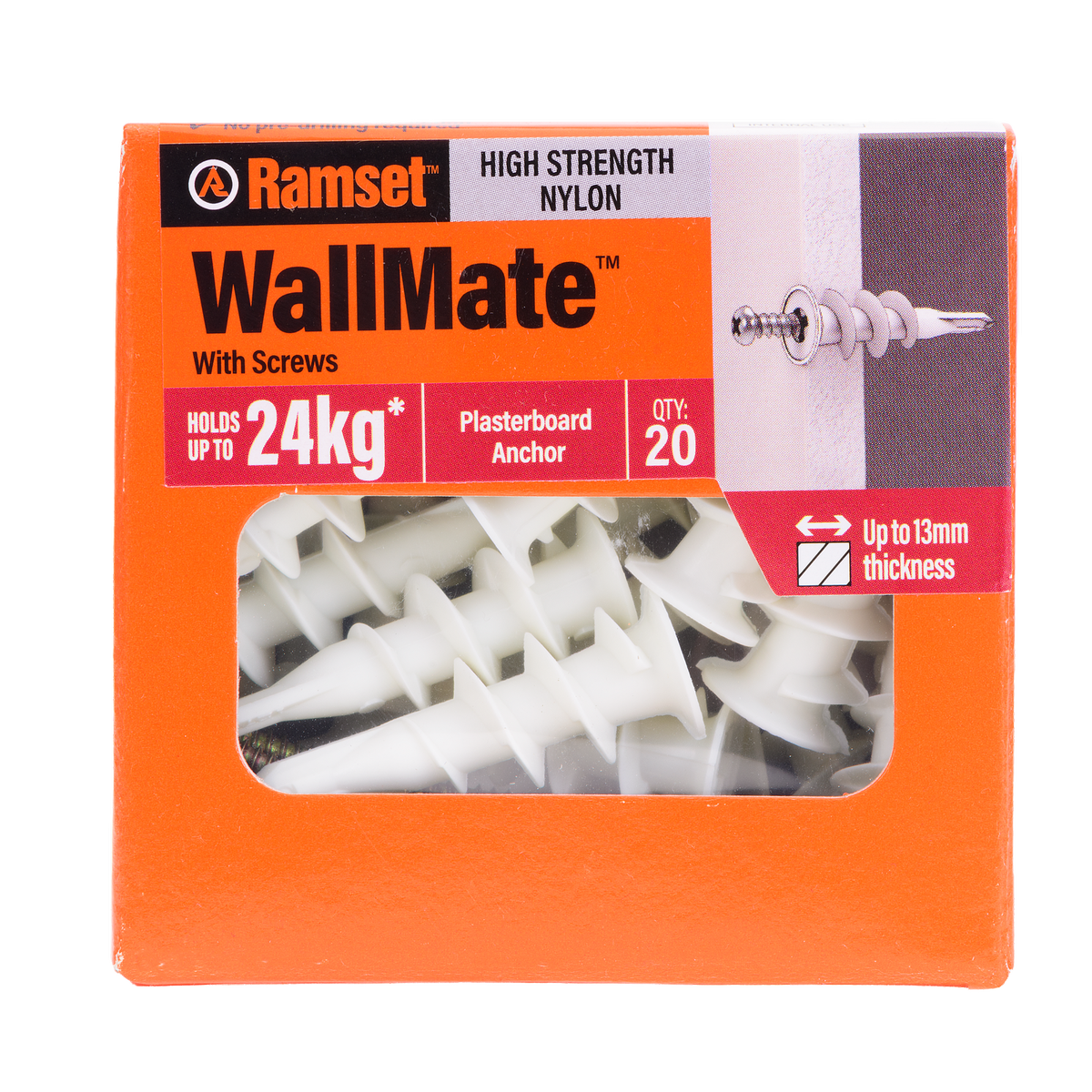 Ramset Nylon Wallmate Plasterboard Anchor with Screws 20 Pack - 75mm x 70mm - Easy Installation - Non-Conductive - SuperSaverAU - view 3