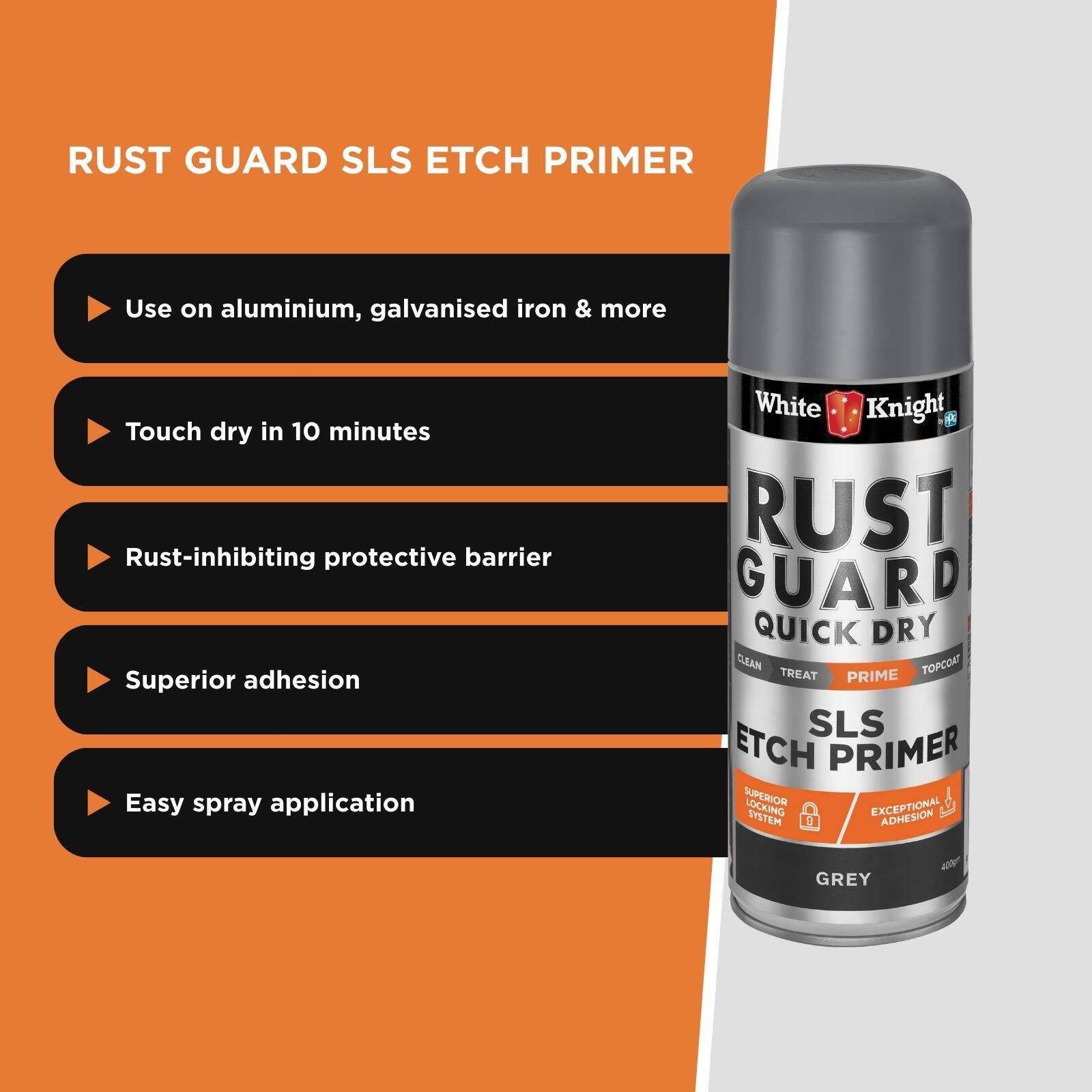 White Knight Rust Guard 300g Grey Quick Dry SLS Etch Primer Spray Paint for Metal