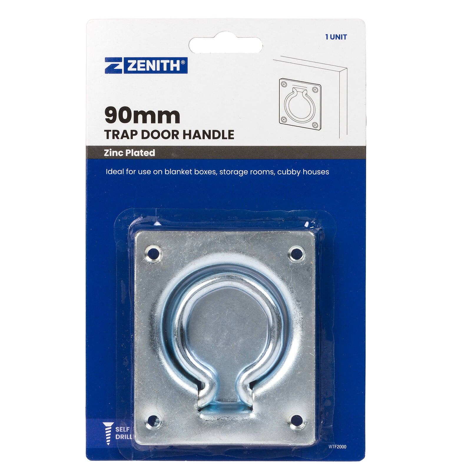 Zenith 90mm Zinc Plated Steel Trap Door Handle, Indoor Lifting Handle