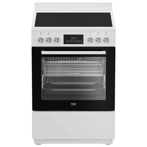 Beko 60cm Electric Freestanding Oven - White, Ceramic Cooktop, AirFry, SteamShine - BFCB60VMW