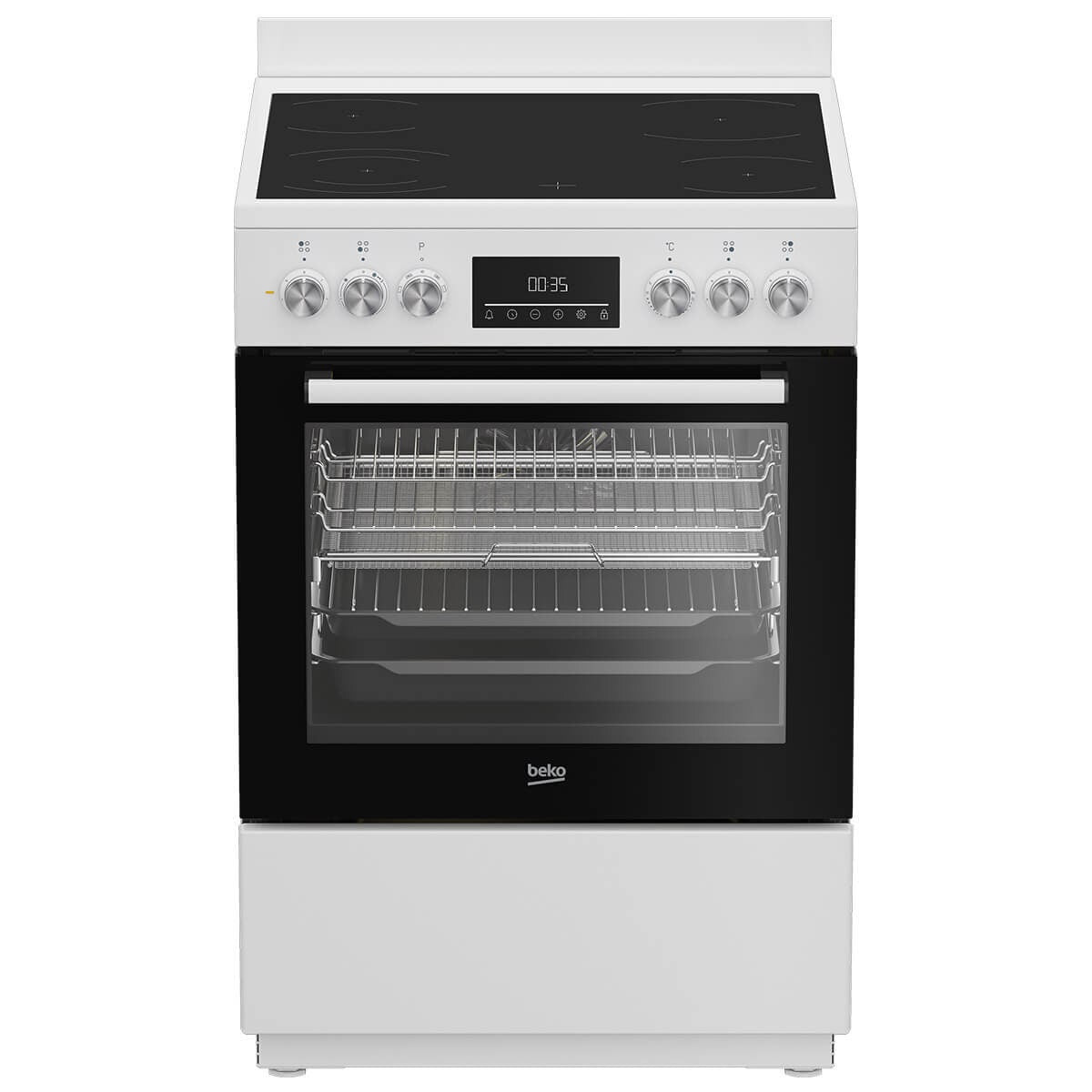 Beko 60cm Electric Freestanding Oven - White, Ceramic Cooktop, AirFry, SteamShine - BFCB60VMW