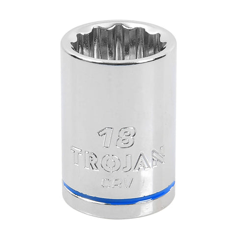 Trojan 18mm Socket 1/2" Drive, Chrome Vanadium 12 Point Metric