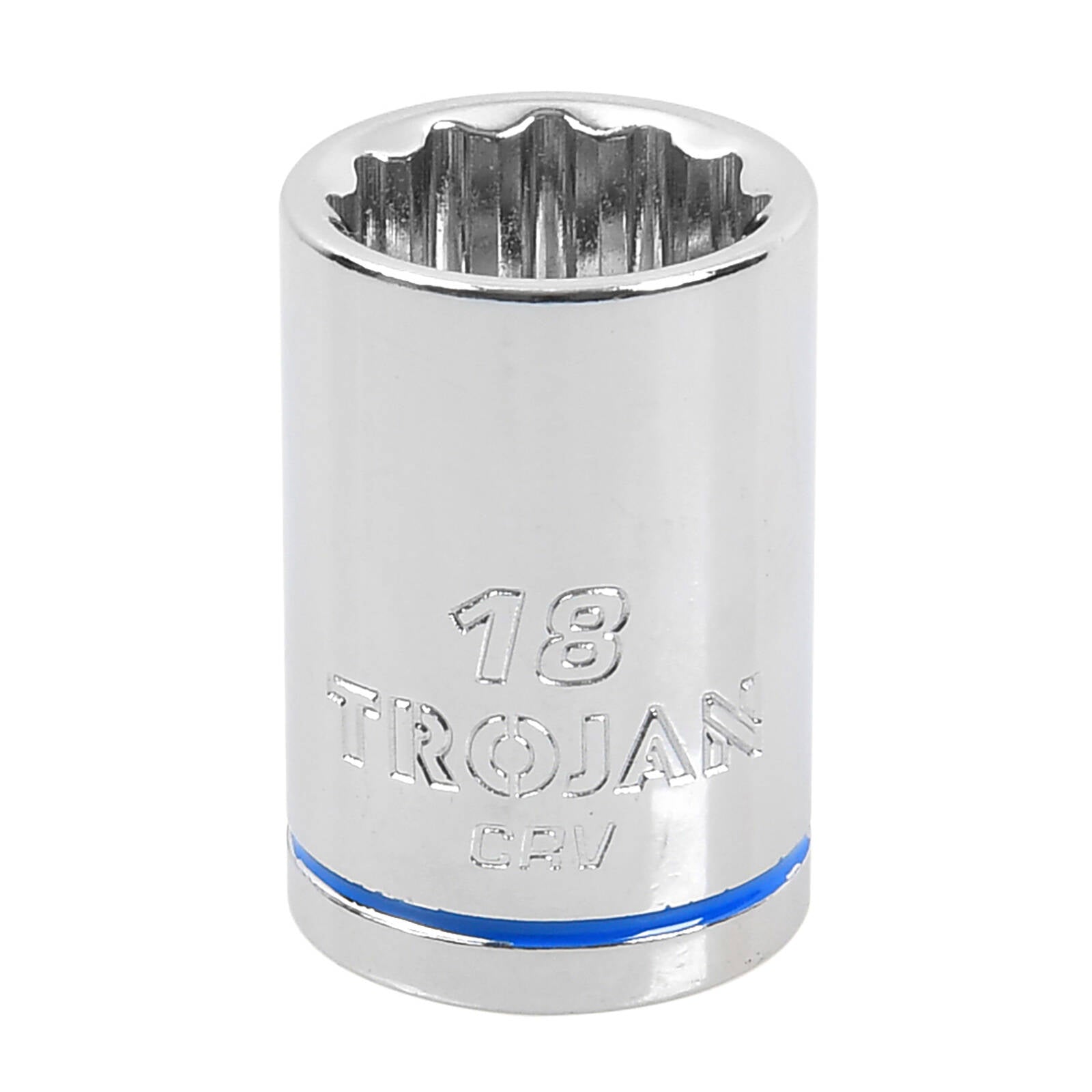 Trojan 18mm Socket 1/2" Drive, Chrome Vanadium 12 Point Metric