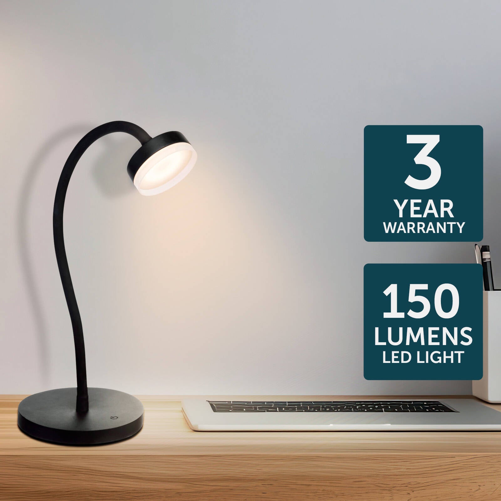 Brilliant Jerico 3W Black LED Desk Lamp with Touch Switch & Adjustable Head 20873/06