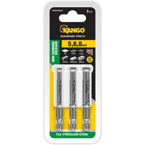 Kango 5, 6, 8mm Diamond Pro Mini Diamond Hole Saw - 3 Pack